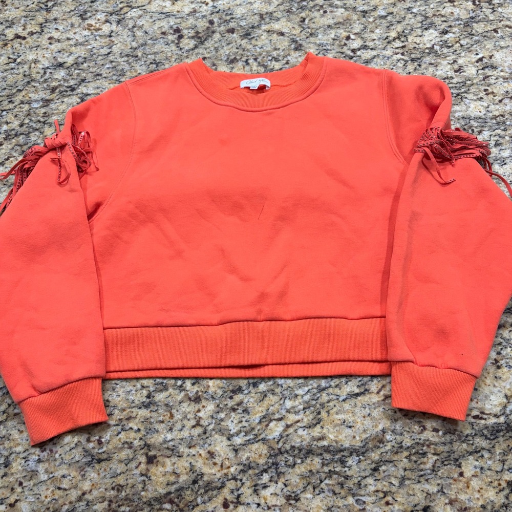 Cloud Ten Orange Cropped Sweatshirt Rhinestone Fringe Western Women Medium